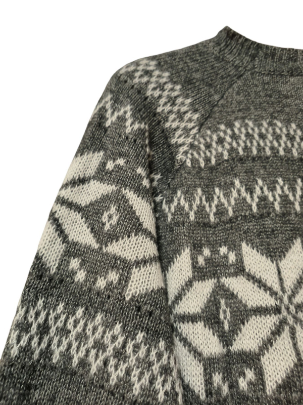 Pulover tricotat din poliester pentru femei, model geometric, mâneci lungi, guler rotund, lungime lungă, iarnă 2024