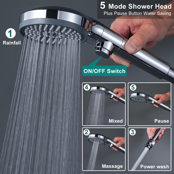 Φορητή κεφαλή ντους από ABS, 4 λειτουργίες ροής νερού, κυκλικός σχεδιασμός, εγκατάσταση με σπείρωμα