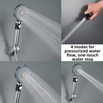 Φορητή κεφαλή ντους από ABS, 4 λειτουργίες ροής νερού, κυκλικός σχεδιασμός, εγκατάσταση με σπείρωμα