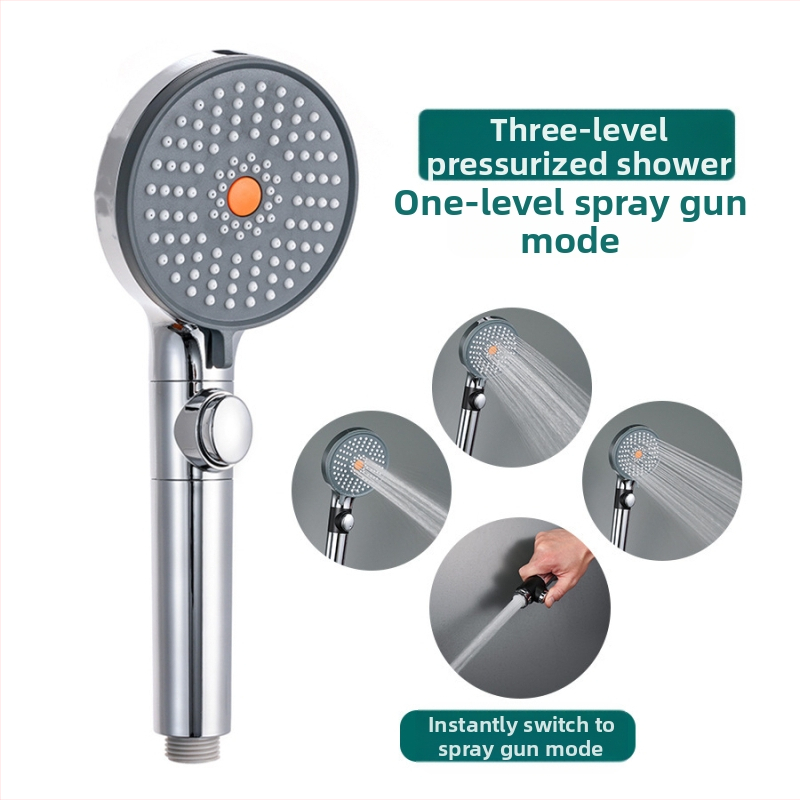 Prenosná ABS sprcha hlava, 4 režimy toku vody, guľatý dizajn, skrutkové pripojenie