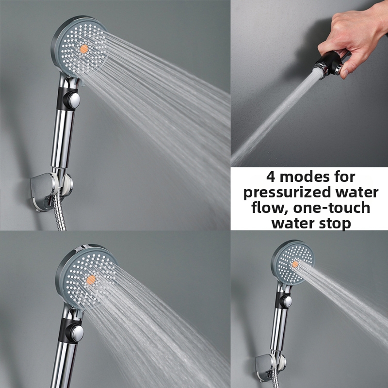 Prenosná ABS sprcha hlava, 4 režimy toku vody, guľatý dizajn, skrutkové pripojenie