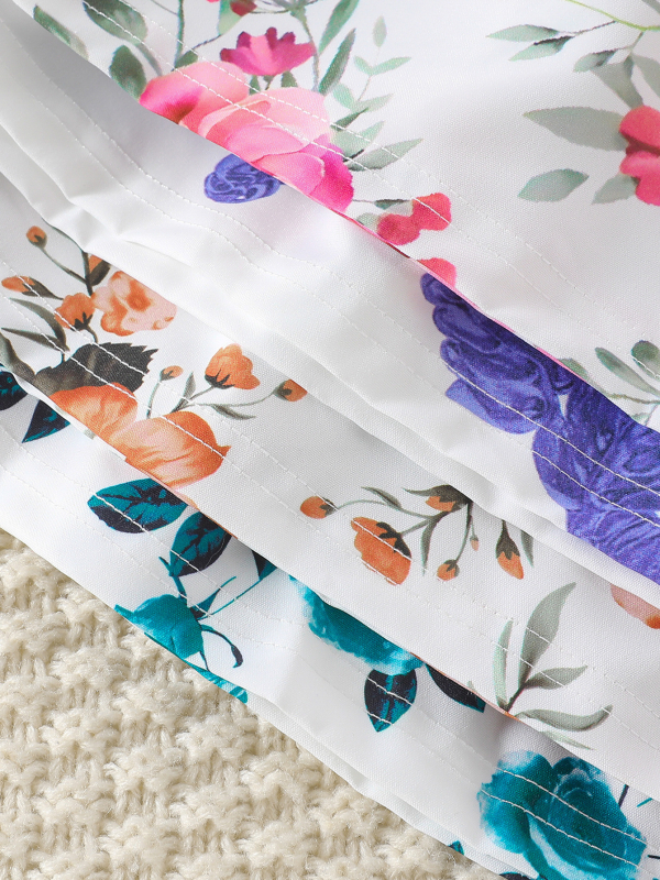 Lányoknak készült virágos mintázatú hosszú ujjú ruha, kerek nyakkal, A-vonalú fazon, poliészter 95%