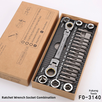 FO-3140 Sada nástrojov na demontáž: Torx, Phillips a hex bity, s ráčňovým kľúčom a nadstavcami; Materiál: chrom-vanádiová oceľ; 23 kusov; pre domáce opravy strojov