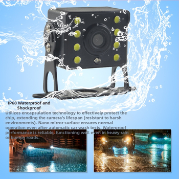 Platus kampinis atgalinės kameros vaizdas – 8 LED naktinio matymo, CVBS vaizdo signalas, raiška 648x488, 24V maitinimas