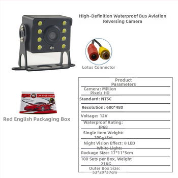 Platus kampinis atgalinės kameros vaizdas – 8 LED naktinio matymo, CVBS vaizdo signalas, raiška 648x488, 24V maitinimas
