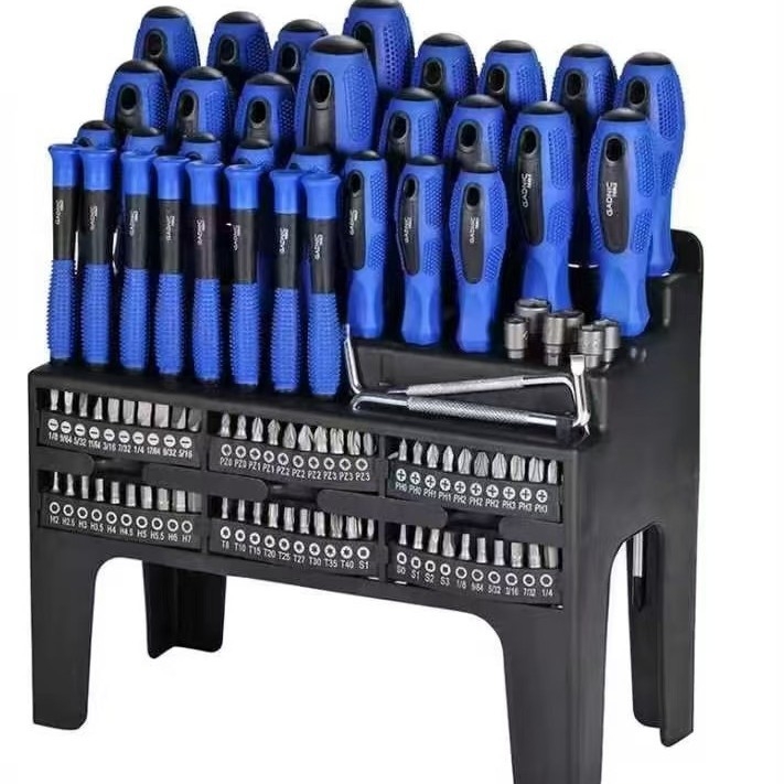 101 dalių magnetinis atsuktuvų rinkinys su plastiniu rėmu, įskaitant tikslumo atsuktuvus, bitus ir magnetizatorių