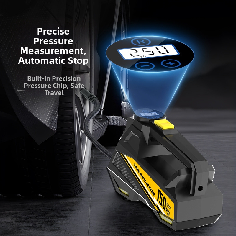 Автомобилен инфларатор за гуми с цифров дисплей и осветление — DC12V, 100W, 35 л/мин, 3 m кабел, еднокамерен цилиндър