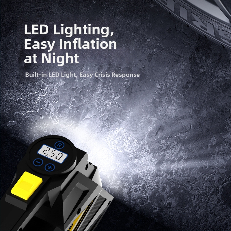 Автомобилен инфларатор за гуми с цифров дисплей и осветление — DC12V, 100W, 35 л/мин, 3 m кабел, еднокамерен цилиндър