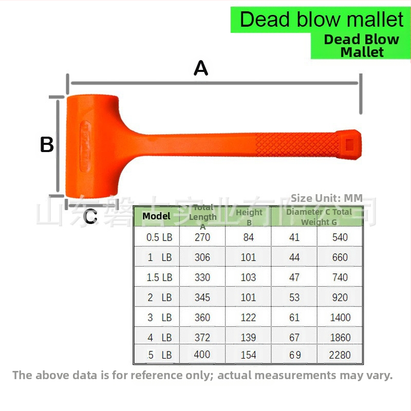 Guminis plaktukas su PVC galva ir plastine rankena pramonės įrangos montavimui ir statybų vietoms — smūgiams atsparus