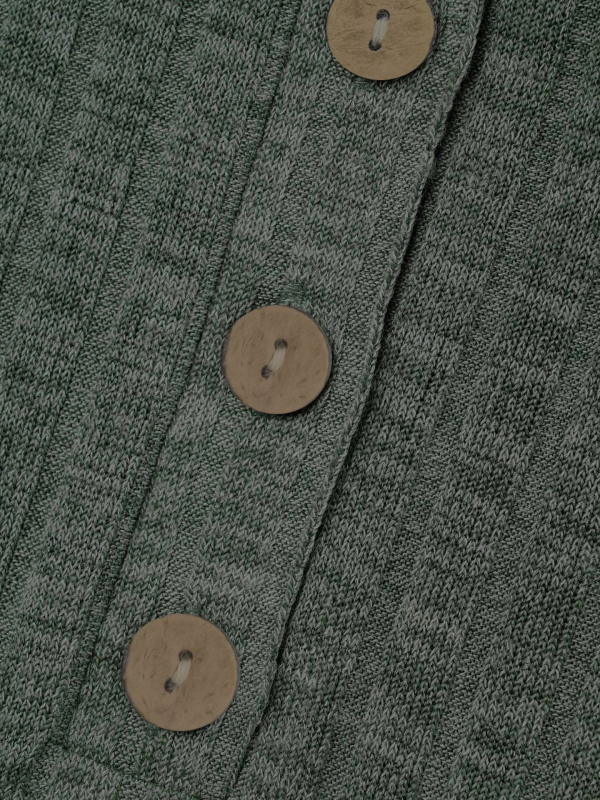 Moteriškas megztinis viršų su 3/4 rankovėmis, apvalus kaklas, trijų mygtukų plokštė, poliesterio audinys, koliažo/sujungimo detalės