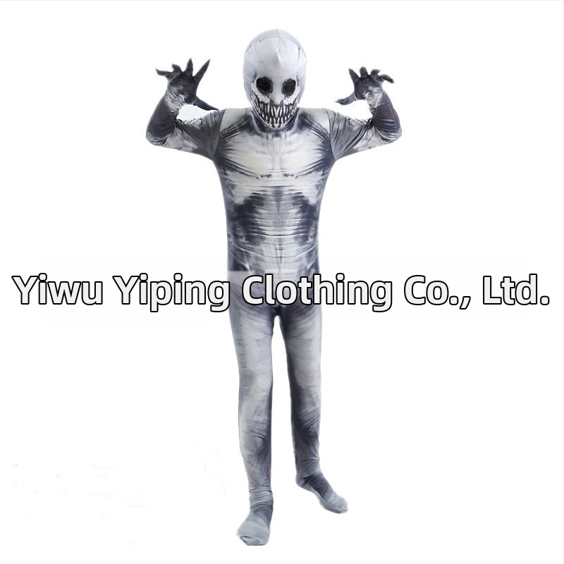 Детски костюм за Хелоуин със скелет за игра: цял бодик с маска, плат млечна коприна и полиестер 80%, клас на безопасност А, за деца 3–8 години