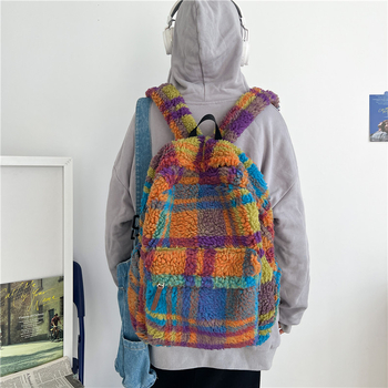 Velúr hátizsák, kockás mintázat, 20–35 L kapacitás, 13 colos laptophoz, légpárnás vállpánttal, utcai stílus