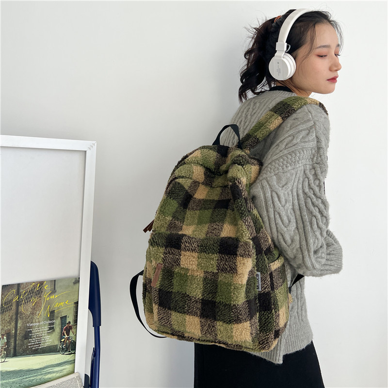 Velúr hátizsák, kockás mintázat, 20–35 L kapacitás, 13 colos laptophoz, légpárnás vállpánttal, utcai stílus