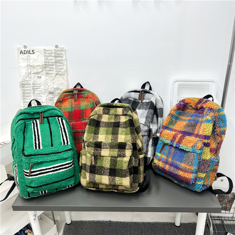 Velúr hátizsák, kockás mintázat, 20–35 L kapacitás, 13 colos laptophoz, légpárnás vállpánttal, utcai stílus