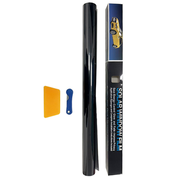 Automobiļu stiklu saules filma, PET materiāls, UV aizsardzība 80–99%, siltuma izolācija 25–55%, gaismas caurlaidība 1–50%, filmas biezums 1 mil