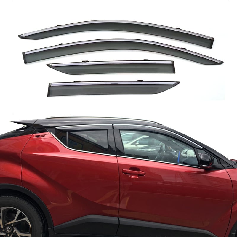 Toyota C-HR дъждозащита и дъждовен ръб, инжекционно формована, удебелен дизайн, комплект 4 броя, монтаж с кука и лепило, 2018-2023