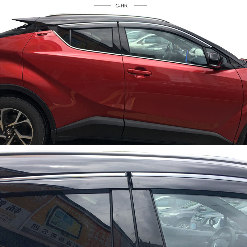 Toyota C-HR lietaus apsauga (2018-2023), injekcijos formavimo, storinta versija, 4 vnt komplektas, tvirtinimas kabliu ir lipnia juosta