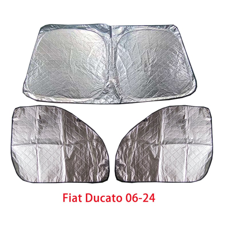 RV Fiat Ducato saulės skydas, 3 dalių rinkinys, priekinis skydas + sulankstomi šoniniai skydeliai, magnetinis, lengvas surinkimas