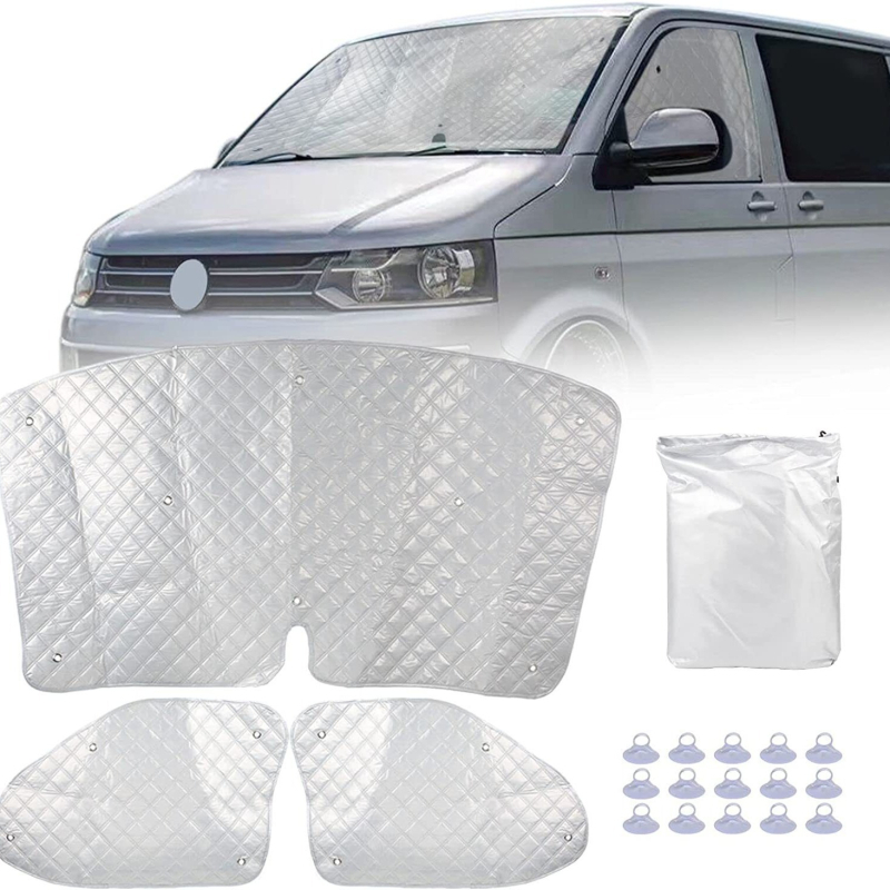 Слънцезащитна щора за RV Fiat Ducato, комплект от 3 части, преден панел + сгъваеми странични щитове, магнитна, лесна за сглобяване