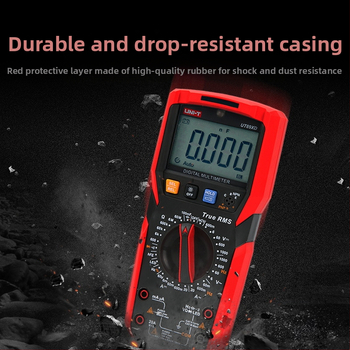 UT89X didelio tikslumo skaitmeninis multimetras; nešiojamas, profesionaliam naudojimui; DC/AC įtampa 0,1 mV–1000 V; DC/AC srovė iki 20 A; talpa 1 pF–100 mF; duomenų laikymas, automatinis diapazonas