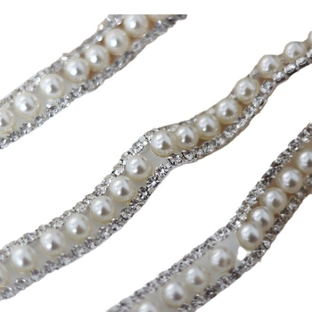 Ζώνη μέσης με στρας και μαργαριταρένιους κύκλους - κορεατικό στυλ, γυαλί/γλάσου επίστρωση, μοτίβο Pearl, ηλεκτροπλατινόμενη επιφάνεια