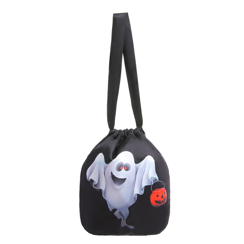 Gyerekeknek Halloween jelmezruha szellem motívummal, cosplay ruha kis táskával és fodros ujjakkal, anyag: poliészter-pamut 65% / 35% pamut, bélés pamut, 3–8 éveseknek