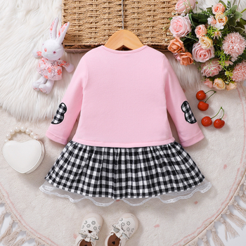 Κοριτσίστικο φόρεμα με μακριά μανίκια, γραμμής Α, κέντημα με λαγουδάκι καρτούν, 100% πολυεστέρας