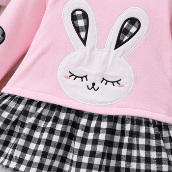 Κοριτσίστικο φόρεμα με μακριά μανίκια, γραμμής Α, κέντημα με λαγουδάκι καρτούν, 100% πολυεστέρας