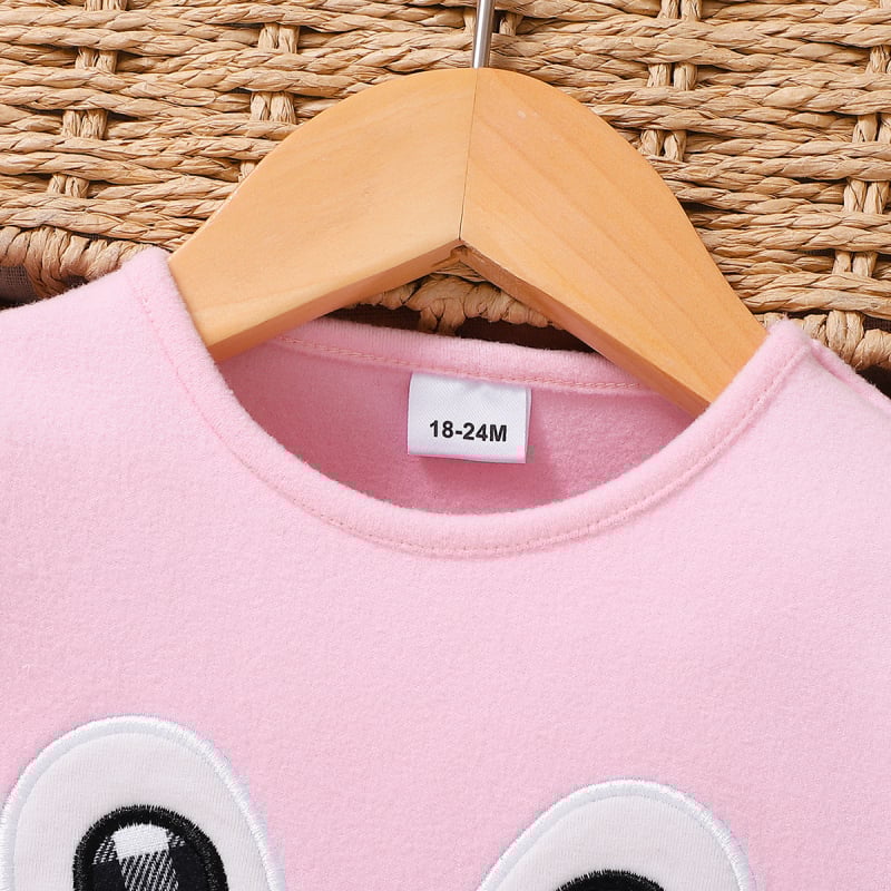 Lányoknak készült hosszú ujjú A-vonalú ruha rajzfilmnyuszis hímzéssel, 100% poliészter