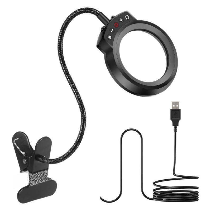5x nagyító lámpa hajlítható nyakkal, 5 LED üzemmód, USB táplálás, CRI ≥95