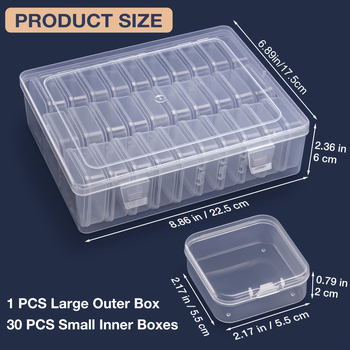Διαφανές PP πλαστικό δοχείο αποθήκευσης με διαμερίσματα 20/30 θέσεων, κατάλληλο για χάντρες, κοσμήματα και ζωγραφική διαμαντιών, χωρητικότητα 1 L, με καπάκι και δυνατότητα στοίβαξης