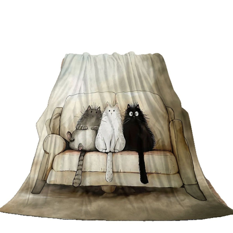 Pătură de canapea din poliester velur, imprimeu digital cu desen animat, personalizabilă, potrivită pentru orice sezon