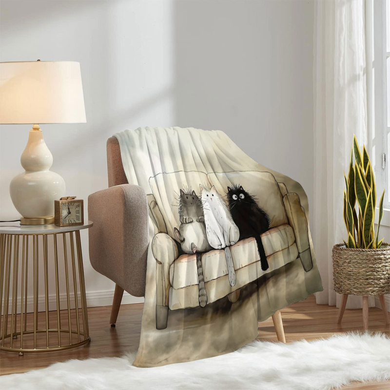 Pătură de canapea din poliester velur, imprimeu digital cu desen animat, personalizabilă, potrivită pentru orice sezon