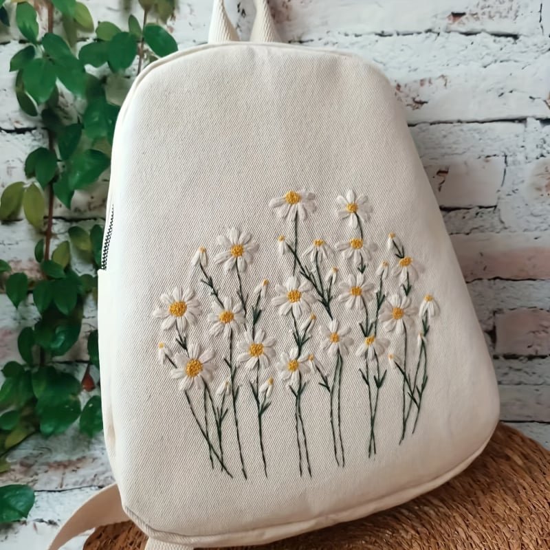 Ruksak s cvjetnim uzorkom, svjež i sladak stil, velik pretinac za prijenosno računalo, Oxford tkanina, poliester podstava, zatvarač — proljetno izdanje 2025