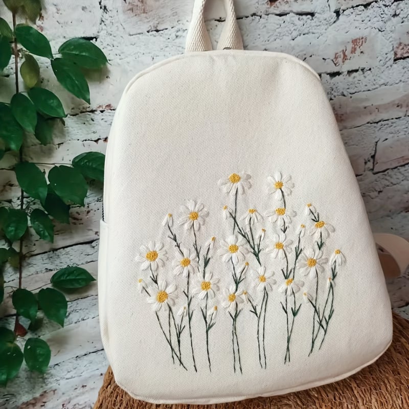 Ruksak s cvjetnim uzorkom, svjež i sladak stil, velik pretinac za prijenosno računalo, Oxford tkanina, poliester podstava, zatvarač — proljetno izdanje 2025