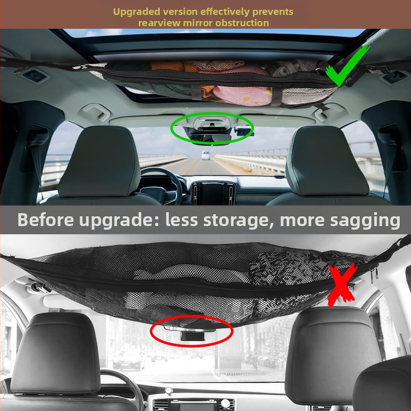 Автомобилна вътрешна таванна багажна мрежа, двупластова, персонализируема с частно етикетиране; подходяща за пътуване и употреба в работилници, складове, летища, пристанища и железопътни обекти