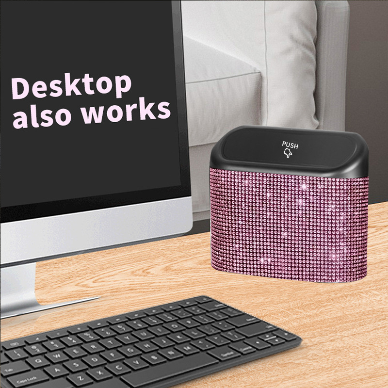 Gyémánt-díszítésű mini autó-kuka oldalsó ajtóra akasztható tárolóval (anyag: műanyag; méret: mini; kettős használat)