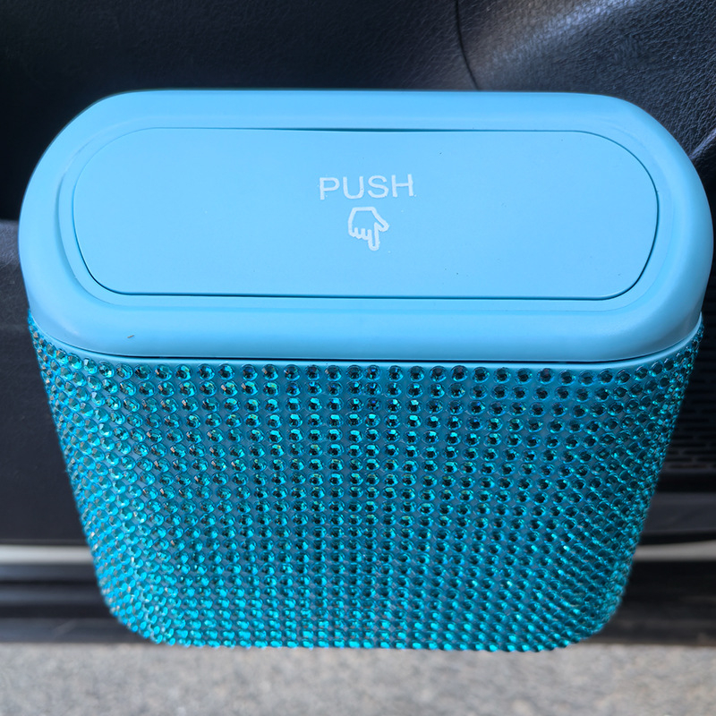 Gyémánt-díszítésű mini autó-kuka oldalsó ajtóra akasztható tárolóval (anyag: műanyag; méret: mini; kettős használat)