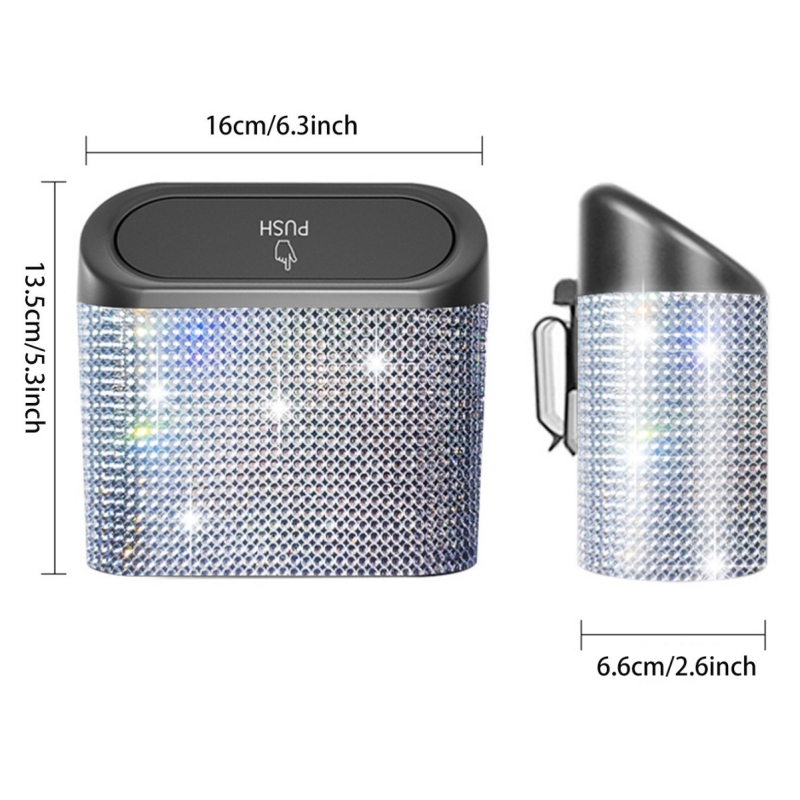 Gyémánt-díszítésű mini autó-kuka oldalsó ajtóra akasztható tárolóval (anyag: műanyag; méret: mini; kettős használat)