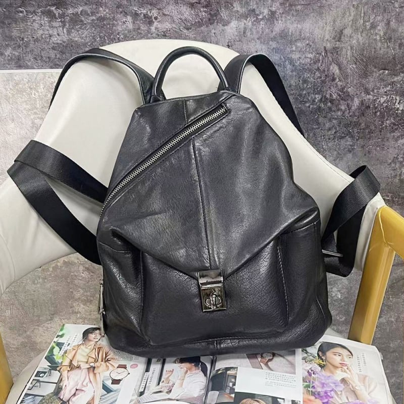 Ženski ruksak od prave kože, koža prvog sloja, mekan, zatvaranje na zip, s unutarnjim slojem