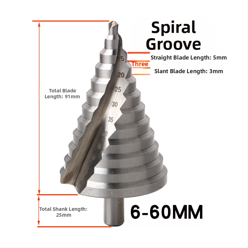 Стъпково свредло със спирални канали, пагода стил, модел 4241, триъгълен хвостовик, HSS, обща дължина 110 мм, 86° ъгъл на върха