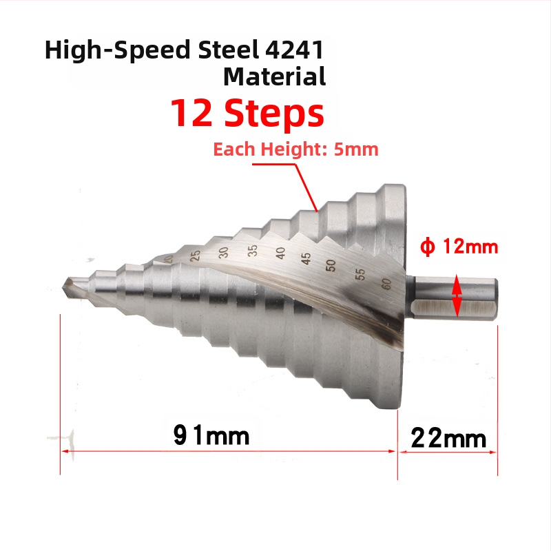 Стъпково свредло със спирални канали, пагода стил, модел 4241, триъгълен хвостовик, HSS, обща дължина 110 мм, 86° ъгъл на върха
