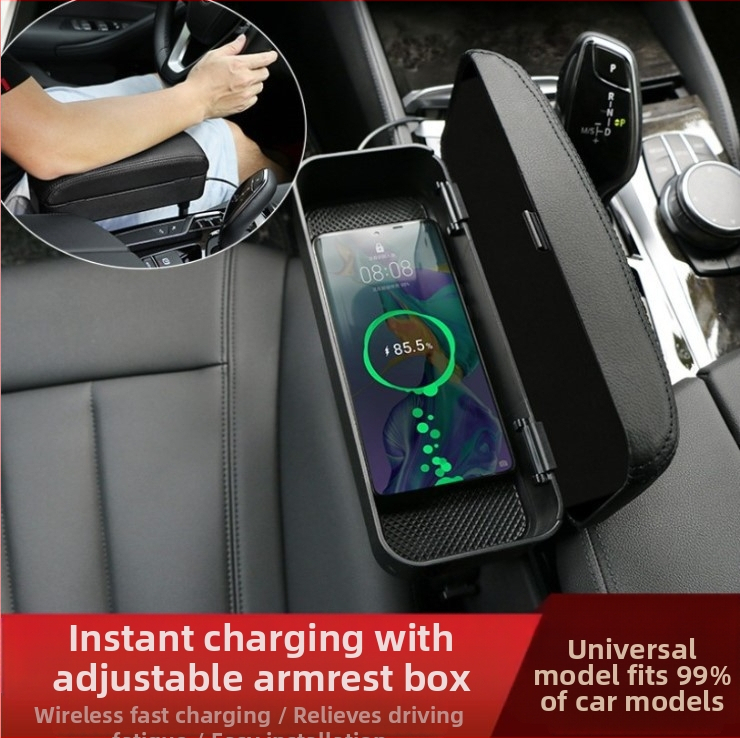 Automobilio porankio dėklas, oda, belaidis įkrovimas, tarpsėdžių saugojimo vieta