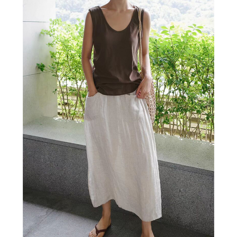 Moteriški medvilniniai culotai su aukštu juosmeniu, plačios kelnės, cropped ilgis, vasaros laisvas stilius – Japonijos ir Korėjos įtaka