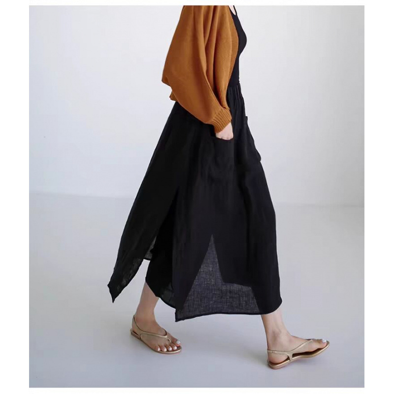 Moteriški medvilniniai culotai su aukštu juosmeniu, plačios kelnės, cropped ilgis, vasaros laisvas stilius – Japonijos ir Korėjos įtaka