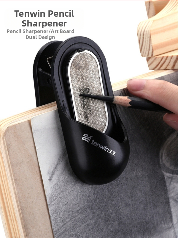 Острилка за молив с шлайфане на графит, двустранна шкурка, ръчно задвижване, пластмасово тяло, геометричен стил