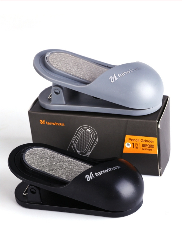 Острилка за молив с шлайфане на графит, двустранна шкурка, ръчно задвижване, пластмасово тяло, геометричен стил