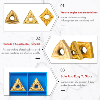 Индексиращ държач за токарни инструменти – комплект 3 бр. + 30 режещи вставки от твърда сплав, CNMG431/WNMG431/TNMG331, за токарен станок, покрит