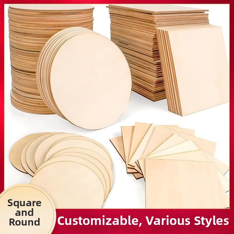 Ručne vyrobená drevená ozdoba z mahagónového dreva — kruhové a štvorcové drevené platne, ručne maľované a pyrografia, prispôsobiteľná