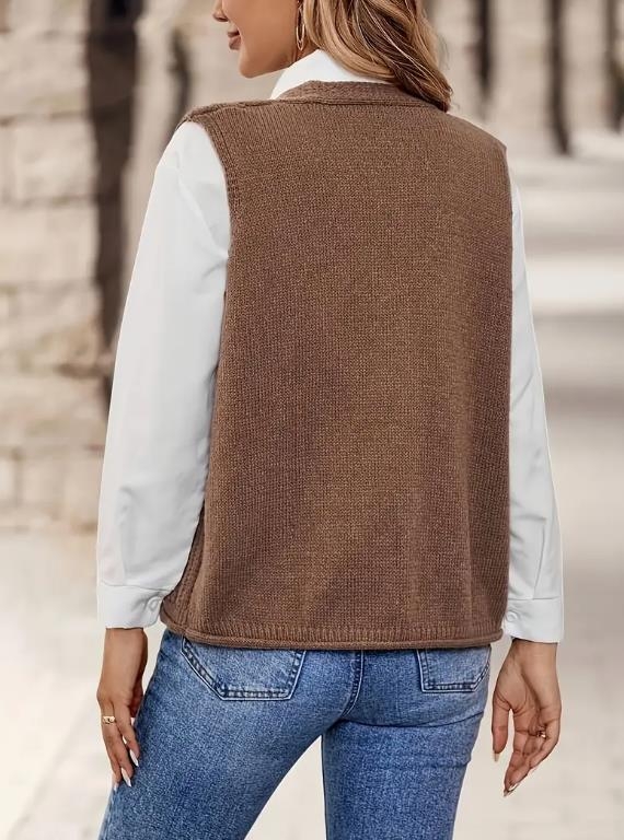 Naiste kootud vest V-kaelusega, Derong kangas, Polüester 95%+, Ees nuppude rida, Pikkus 50–65 cm